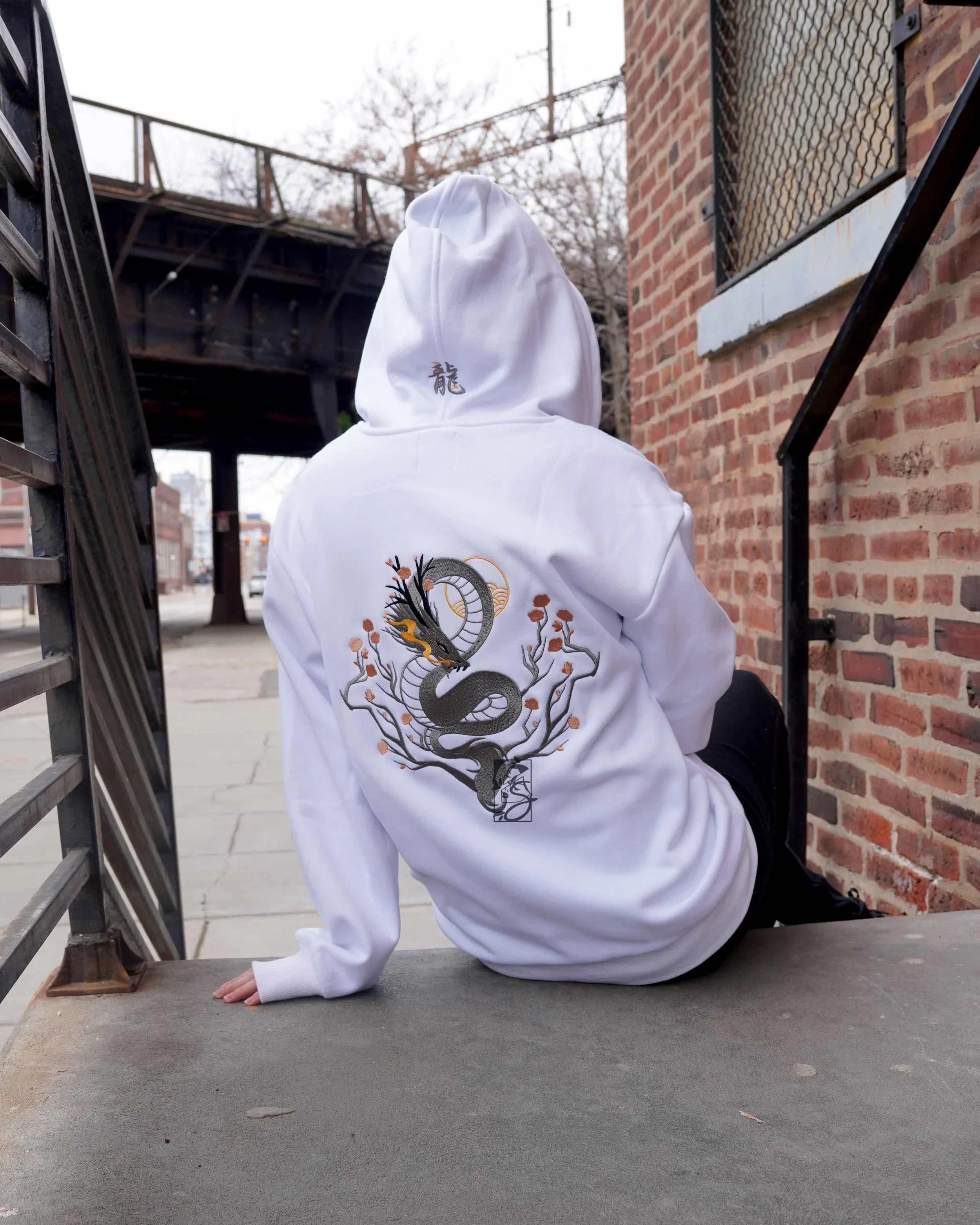 Year of the Snake Black Embroidered Hoodie | Saiyre Illustration